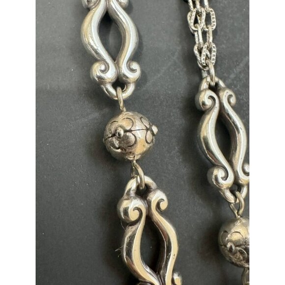 Brighton Floral Trellis Bee Flower Long Necklace 17” Silver Tone Statement Chain - Picture 8 of 12